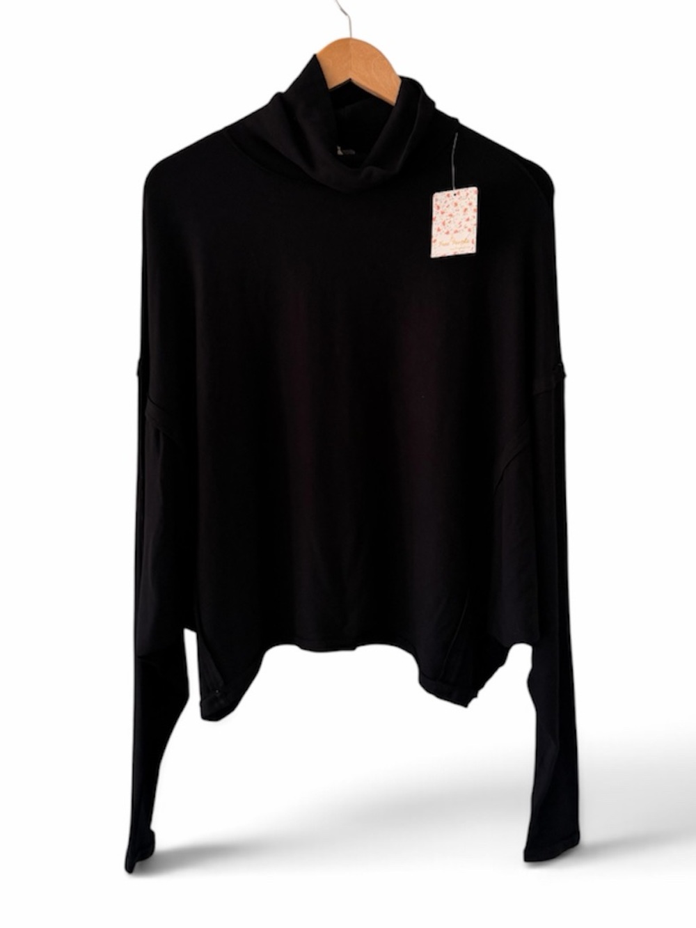 We the free People Black Cropped dolmen Turtleneck Sweater nwt size xs oversized